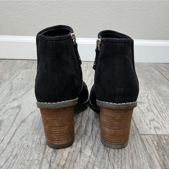 Dr. Scholl's Postone Black Peep-Toe Chunky Heel Ankle Boots - Picture 5 of 15